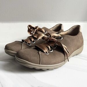 Hartjes Ribbon Lace Sneakers Brown Nubuck Leather Comfort Shoes XS US 7